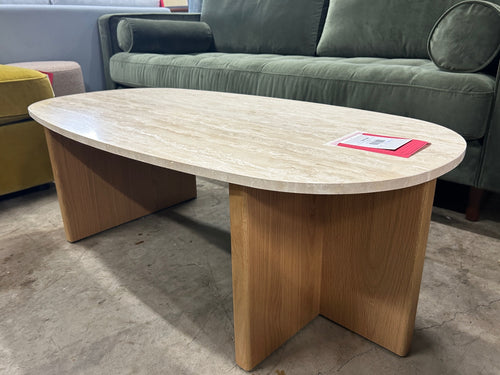 Sporo 47.25" Travertine Coffee Table - Natural Oak