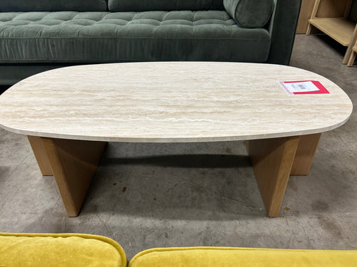 Sporo 47.25" Travertine Coffee Table - Natural Oak
