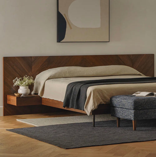 Nera King Low Profile Bed With Nightstands Set - Walnut