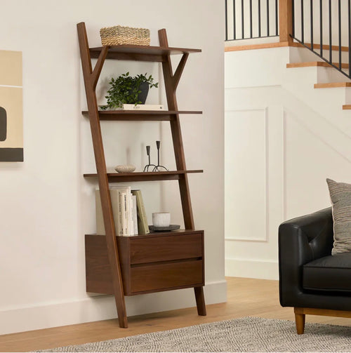 Harles 29.5" Shelving Unit With Storage - Walnut