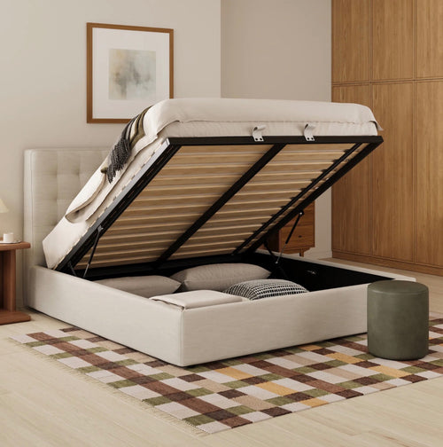 Sven King Tufted Storage Bed - Biscuit Cream