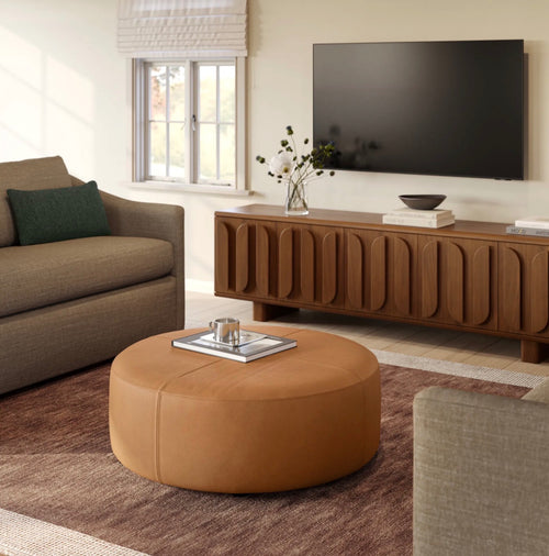 Avery 36" Leather Ottoman - Dakota Tan