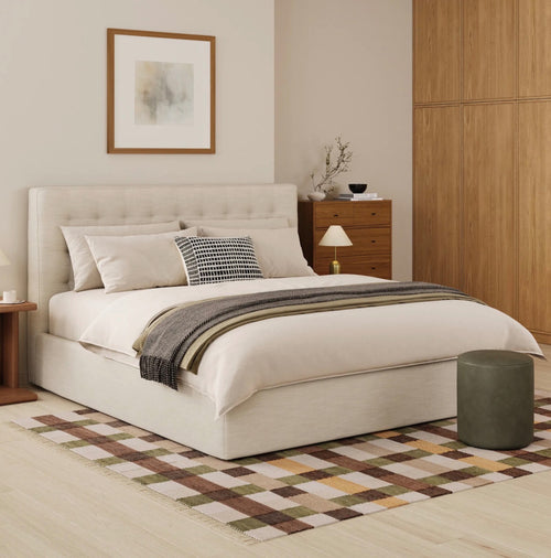 Sven King Tufted Storage Bed - Biscuit Cream
