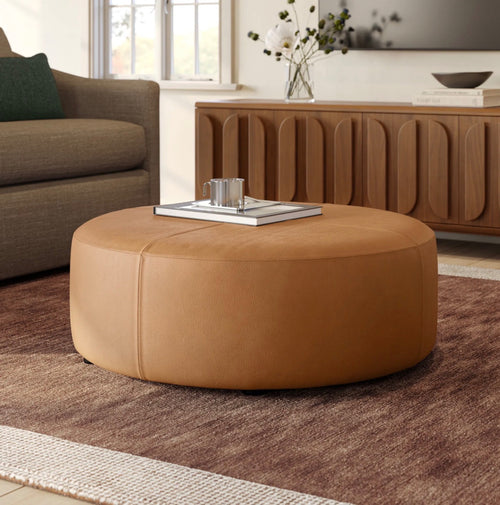 Avery 36" Leather Ottoman - Dakota Tan