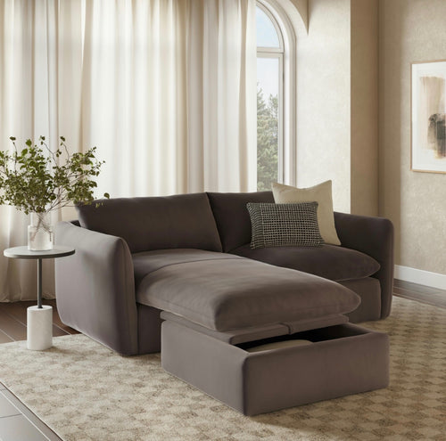 Leigh 86" Velvet Reversible Storage Sectional - Hale Warm Gray
