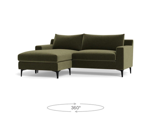 Interior Define Sloan 2-Seat Reversible Chaise Sectional- Ivy Performance Vintage Velvet