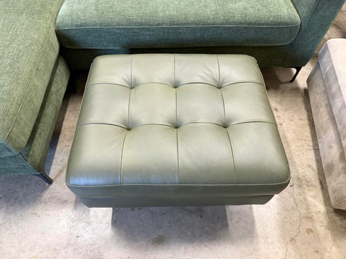 Sven 30" Tufted Leather Ottoman - Charme Green