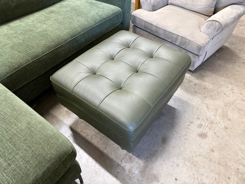 Sven 30" Tufted Leather Ottoman - Charme Green