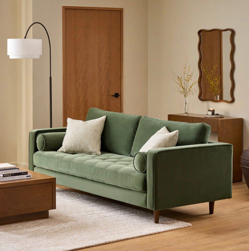Sven 88" Tufted Velvet Sofa - Plush Pacific Green