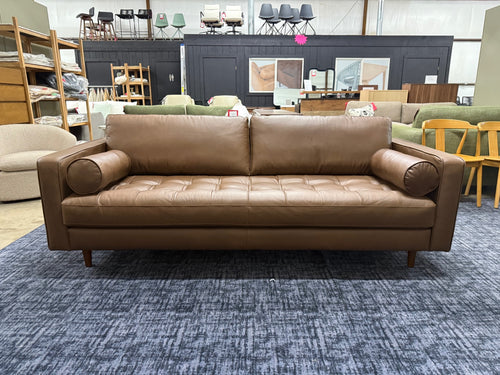 Sven 88" Tufted Leather Sofa - Charme Chocolat