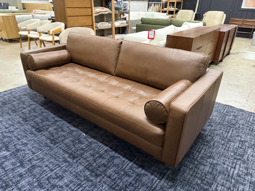 Sven 88" Tufted Leather Sofa - Charme Chocolat