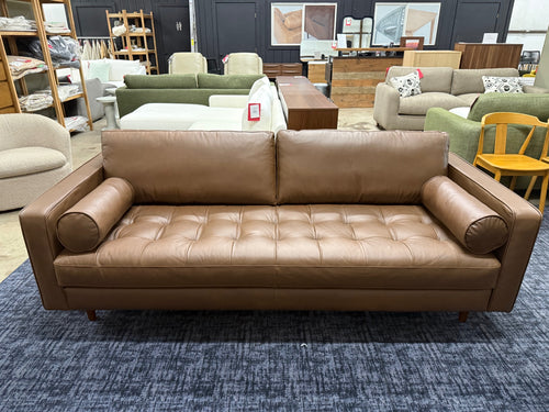 Sven 88" Tufted Leather Sofa - Charme Chocolat