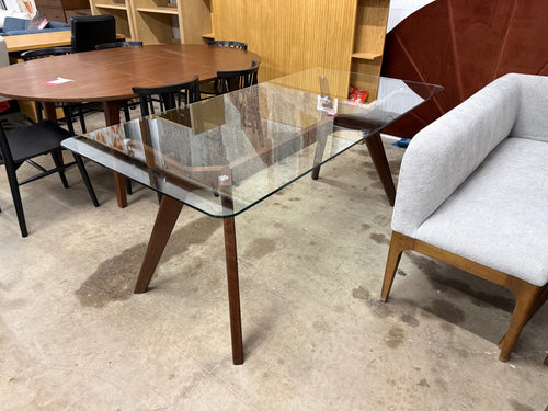 Emmer 71" Glass Dining Table - Walnut