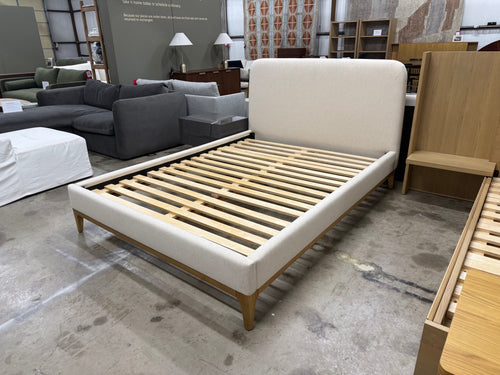 Rosin Queen Upholstered Bed - Natural Oak And Sand Ivory