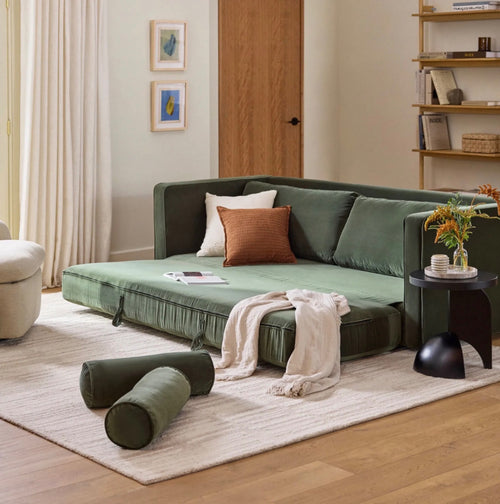 Sven 88" Tufted Velvet Sofa Bed - Plush Pacific Green