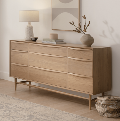Lenia 9-Drawer Triple Dresser - White Oak