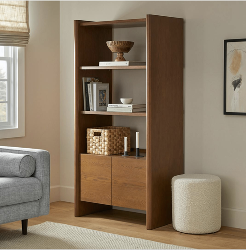Torme 34" Bookcase With Storage, Tall - Smoked Oak