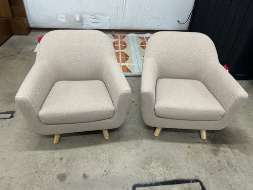 Pair of Gabriola 34" Lounge Chairs - Sandstone Wool Bouclé