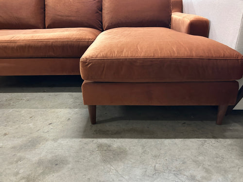 Interior Define Sloan Chaise Sectional - Rust Performance Velvet