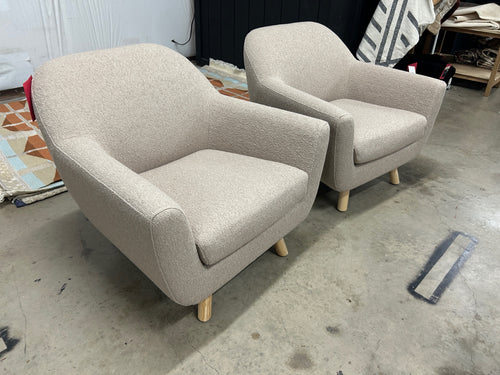 Pair of Gabriola 34" Lounge Chairs - Sandstone Wool Bouclé