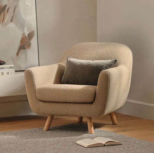 Pair of Gabriola 34" Lounge Chairs - Sandstone Wool Bouclé