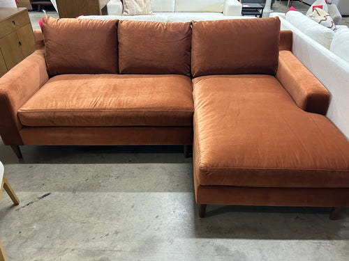Interior Define Sloan Chaise Sectional - Rust Performance Velvet