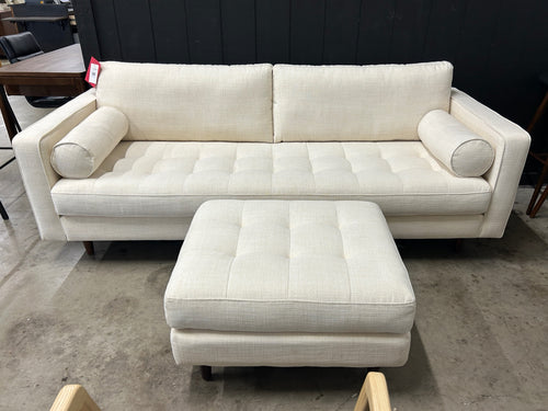Sven 88" Tufted Sofa and Ottoman Set - Biscuit Cream