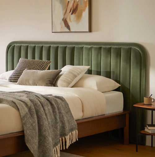 Rolph Queen Velvet Headboard - Plush Pacific Green