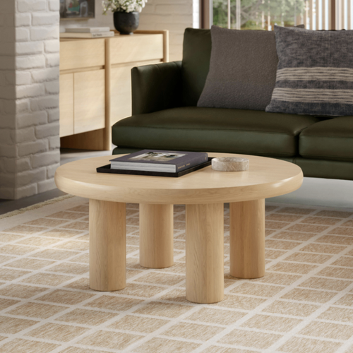 Adel 35" Round Coffee Table - White Oak