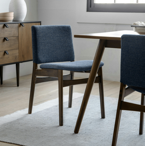 Pair of Nosh Dining Chairs - Walnut And Denim Blue
