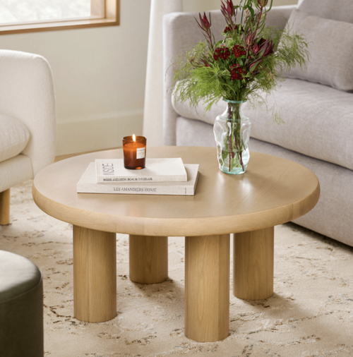 Adel 35" Round Coffee Table - White Oak