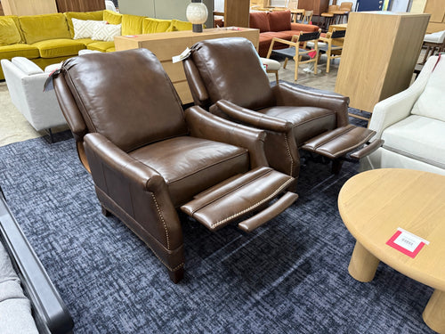 Pair of BarcaLounger Ashebrooke Leather Manual Recliners - Walnut