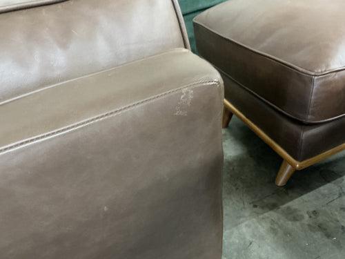 Pair of Timber 41" Leather Lounge Chairs & Ottoman Set - Charme Chocolat