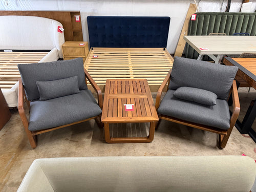Laholm Outdoor Lounge Chairs and Coffee Table Set - Dravite Black
