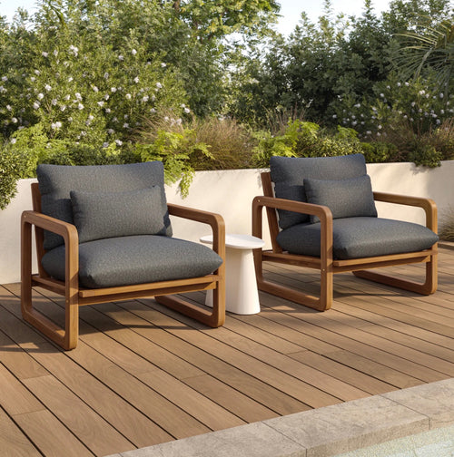 Laholm Outdoor Lounge Chairs and Coffee Table Set - Dravite Black