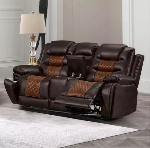 Bison Commerce Nikko Powered Console Loveseat - Brown