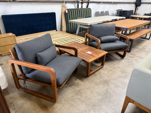Laholm Outdoor Lounge Chairs and Coffee Table Set - Dravite Black