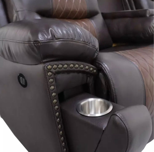 Bison Commerce Nikko Powered Console Loveseat - Brown