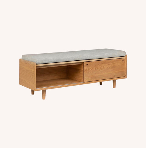 Nederin 55.5" Storage Bench - Oak And Rain Cloud Gray