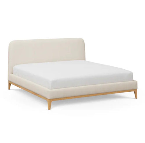Rosin King Upholstered Bed - Natural Oak And Sand Ivory