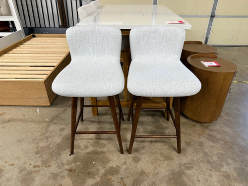 Pair of Sede Swivel Counter Stools - Walnut and Mist Gray