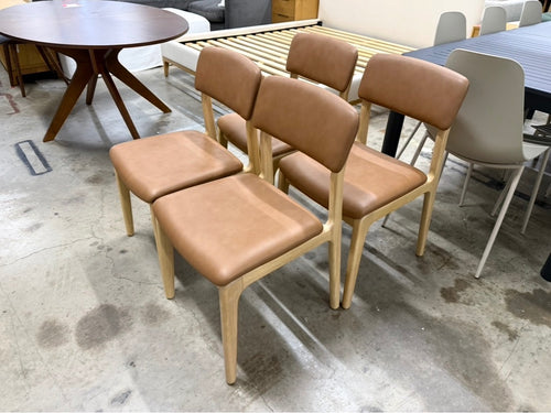 Set of 4 Vila Leather Dining Chairs - White Oak And Lucia Tan