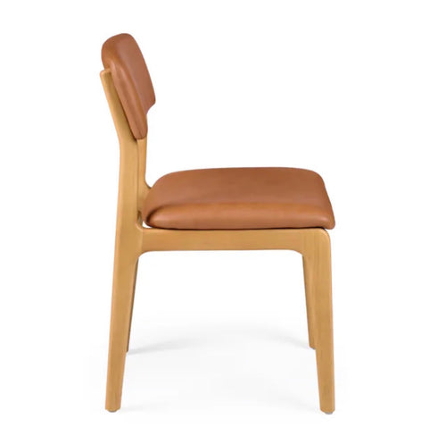 Set of 4 Vila Leather Dining Chairs - White Oak And Lucia Tan