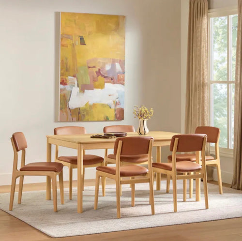 Set of 4 Vila Leather Dining Chairs - White Oak And Lucia Tan