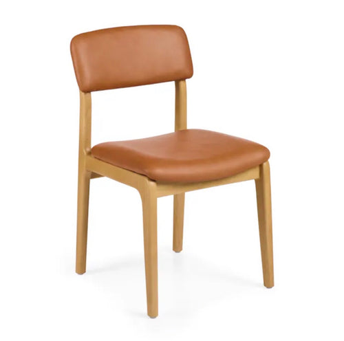 Set of 4 Vila Leather Dining Chairs - White Oak And Lucia Tan