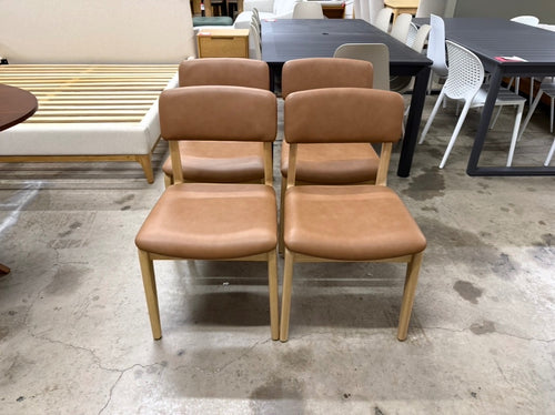 Set of 4 Vila Leather Dining Chairs - White Oak And Lucia Tan