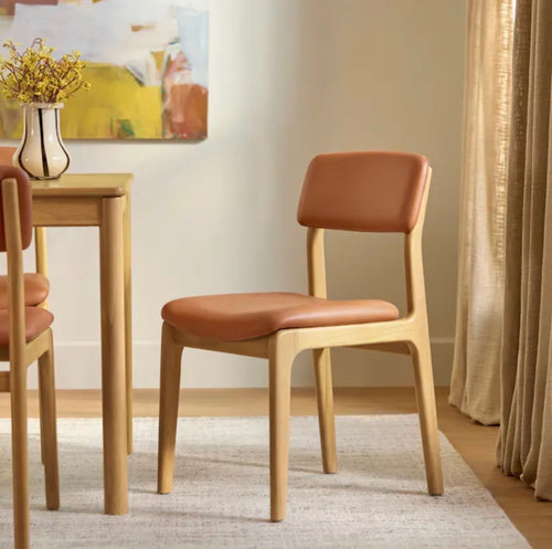 Set of 4 Vila Leather Dining Chairs - White Oak And Lucia Tan
