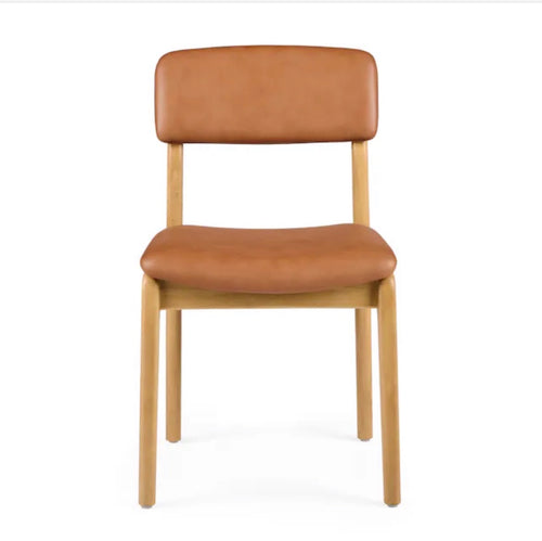 Set of 4 Vila Leather Dining Chairs - White Oak And Lucia Tan