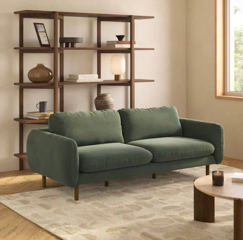 Sanders 85.5" Velvet Sofa - Plush Pacific Gree, Performance Velvet