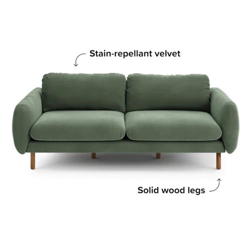Sanders 85.5" Velvet Sofa - Plush Pacific Gree, Performance Velvet